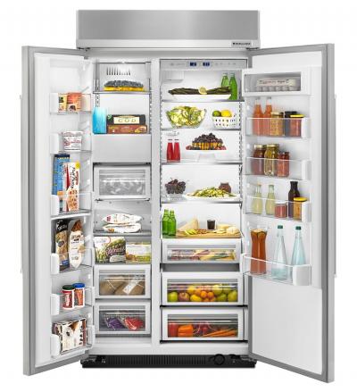 42" KithenAid 25.5 Cu. Ft. Built-In Side by Side Refrigerator With PrintShield Finish - KBSN602EBS