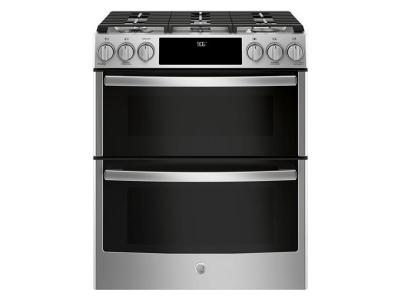 30" GE Profile 6.7 Cu. Ft. Slide-in Front Control Double Oven Gas Range In Stainless Steel - PCGS960SELSS