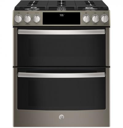 30" GE Profile Slide-In Front Control Premium Slate Appearance, 6.7 cu. Ft. Self-Cleaning Convection Gas Range, Wifi Connectivity - PCGS960EELES