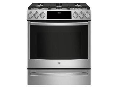 30" GE Profile 5.6 Cu. Ft. Slide-In Front Control Dual Fuel Convection Range - PC2S930SELSS