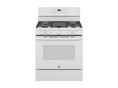 30" GE 5.0 Cu. Ft. Freestanding Gas Convection Range With No Preheat Air Fry In White - JCGB735DPWW