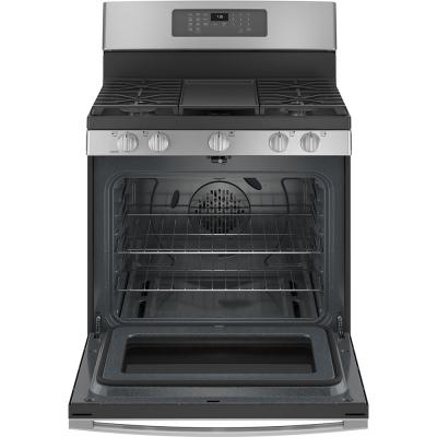 30" GE 5.0 Cu. Ft. Fan Convection 5-Burner Freestanding Gas Air Fry Range - JCGB735SPSS