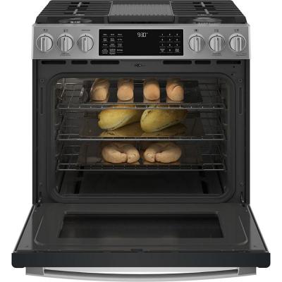 30" GE Profile 5.6 Cu. Ft. Slide-In Convection Gas Range With WiFi Connect In Stainless Steel - PCGS930YPFS