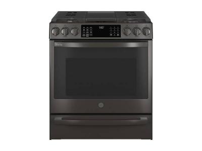 30" GE Profile 5.6 Cu. Ft. Slide-In Convection Gas Range With WiFi Connect In Black Stainless Steel - PCGS930BPTS