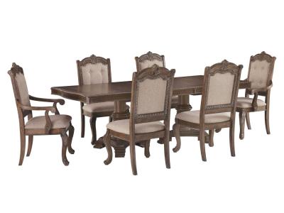 Ashley Charmond D803 7 Piece Dining Room Set With Upholstered Arm Chairs In Brown - AFHS-1481741K