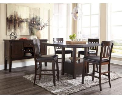 Ashley Haddigan 6 Piece Counter Dining Set With Server In Dark Brown - D596-42-124(4)-60