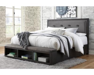 Ashley Hyndell Upholstered King Storage Bedroom Set In Dark Espresso - B731-K