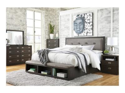 Ashley Hyndell Upholstered King Storage Bedroom Set In Dark Espresso - B731-K