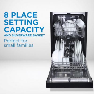 18" Danby Built In Dishwasher with 8 Place Setting Capacity  in Black - DDW1804EB