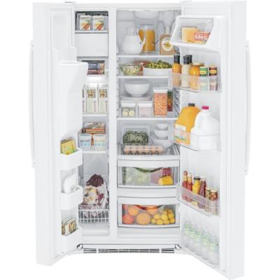 33" GE 23.2 Cu. Ft. Side-By-Side Refrigerator in White - GSS23GGPWW