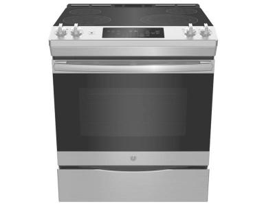 30" GE Electric Slide-In Front Control Range with Storage Drawer in Stainless Steel - JCSS630SMSS