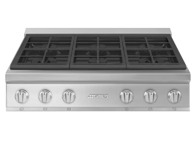 36" SMEG Gas Cooktop with 6 Sealed Burner in Stainless Steel - RTU366GX