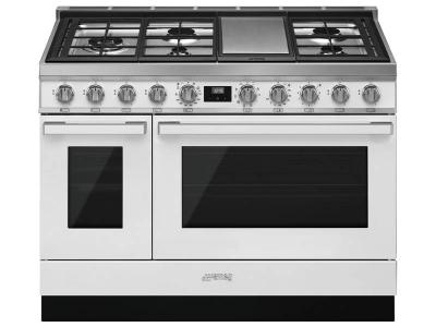 48" SMEG Portofino Freestanding Professional Dual Fuel Range with 5 Sealed Burners - CPF48UGMWH