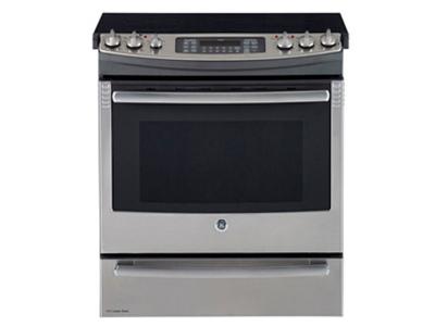 30" GE Slide-In Electric Self Cleaning Convection Range with Baking Drawer PCS940SFSS